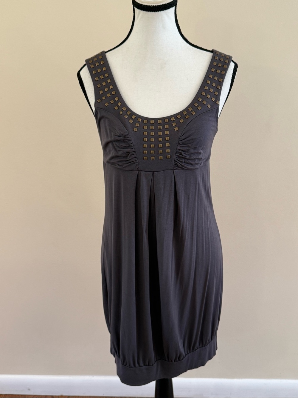 Soprano Dark Gray Studded Scoop Neck Mini Dress size large